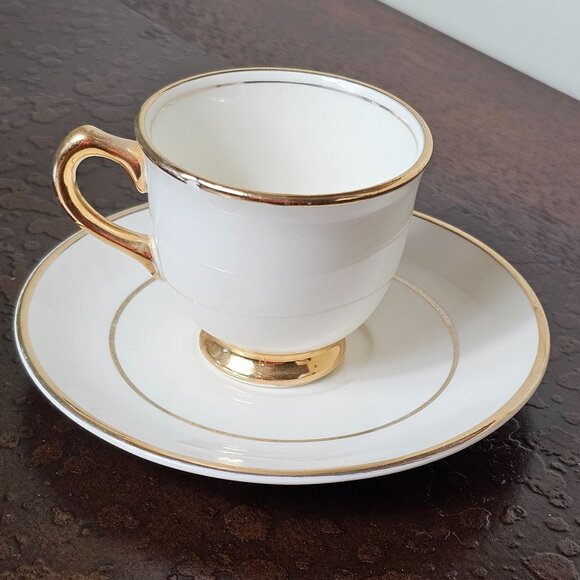 Vintage Porcelain Cup Saucer Set George Washington Print Gold Trim Valley Forge - Picture 3 of 8
